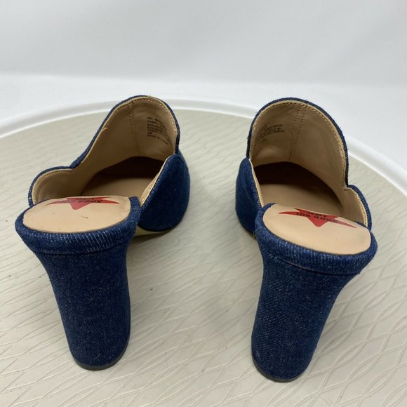 Ana Sui INC Heels 6 Denim Floral Mules Slip On Shoes Blue Beaded Pumps - Picture 5 of 12